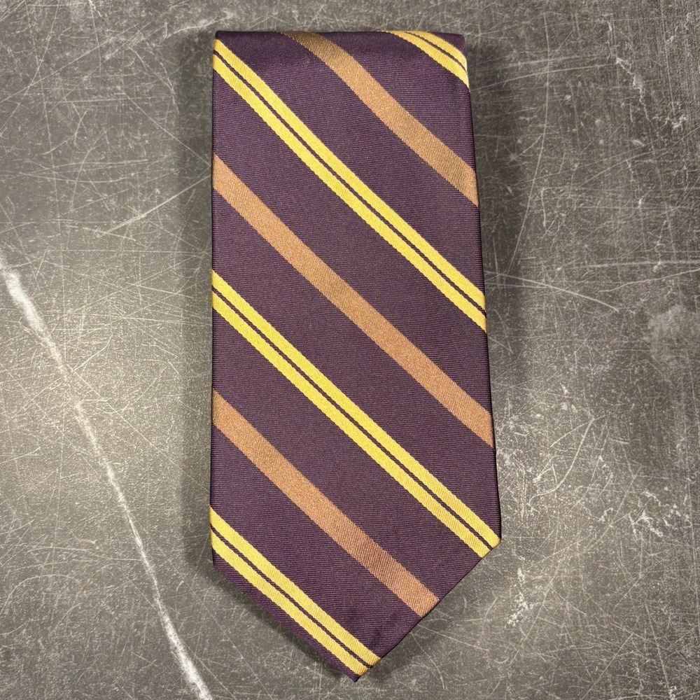 Mens Tie | Paul Stuart | Vintage | Purple Gold Striped Silk Business Prep Ivy